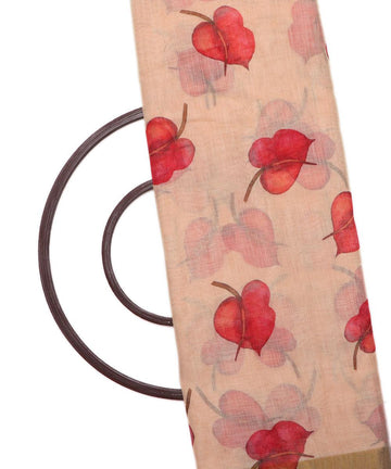 peach digital floral printed zari border doria linen fabric